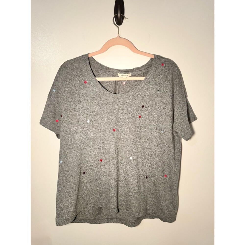 Madewell red white and blue embroidered detail Heather gray women’s relaxed fit